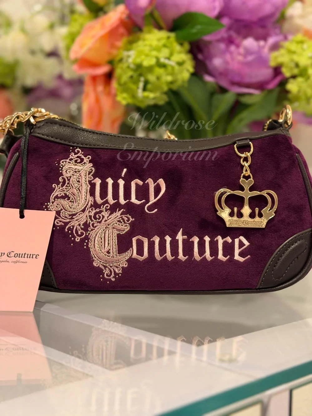 Juicy Couture Renaissance pickled beet purple gothic logo velour satchel Charm